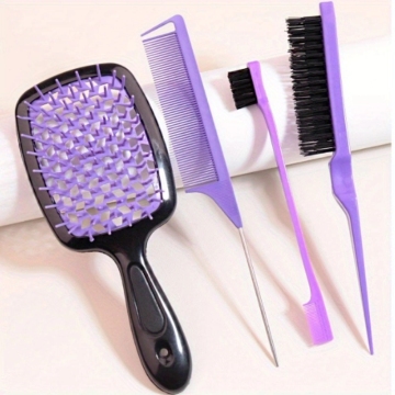 Wholesale 4PCS Hair Care Set: Detangling Brush, Massage Paddle, Eyebrow Brush, and Rat Tail Comb Kit