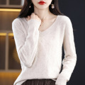 Version coréenne Veler en tricot de couleur unie en V-Neck