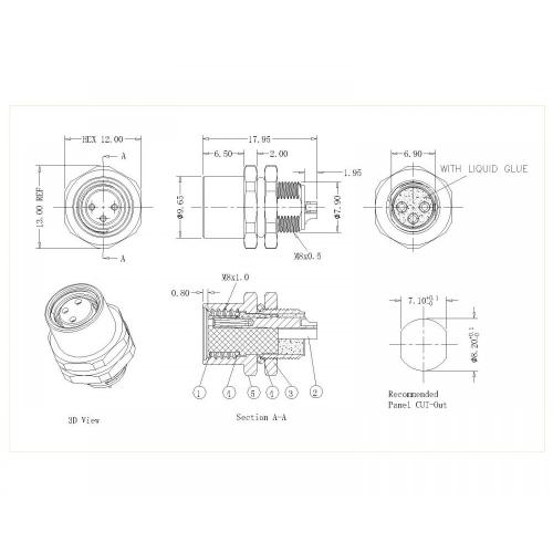 M8 2~8P Male Lock Front Unshielded Solder Type