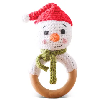 Organic Christmas Crochet Animal Rattle - Soft Newborn Xmas Baby Gift