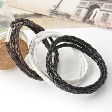 WJ -10117 สร้อยข้อมือหนังสีดำคุณภาพสูง - กำไลราคาถูกร้อน