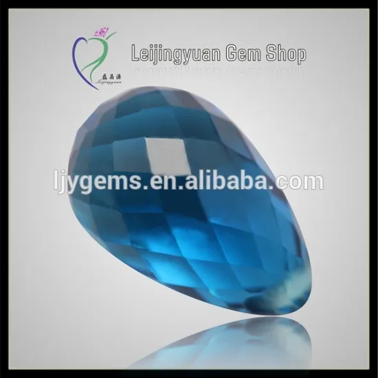 CZ Good Blue Topaz Checker Cut Tear Drop Cubic Zirconia