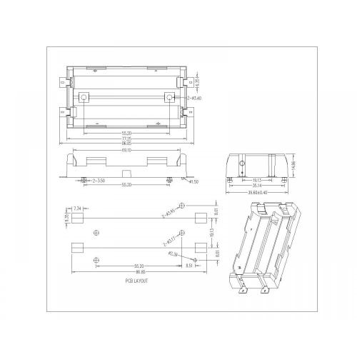 BBC-M-GO-A-18650-048P Dupla de bateria para 18650 SMT