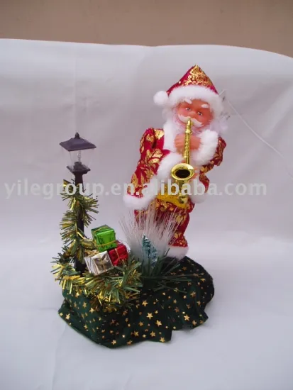 10" santa playing saxophone stand on fiber stage