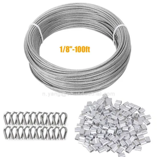 100ft Stainless Steel Wire Rope Kit: Including Crimping Loops & Steel Thimble for Cable Railing and Shade Sail Applications