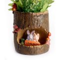 Tree Hole Planters With Rabbit Sculpture