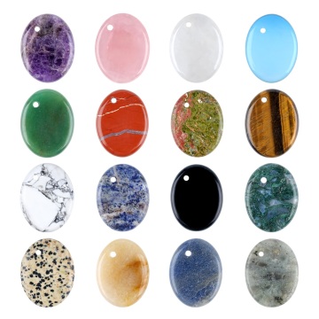 Natural Stone Oval Shape Pendant Crystal 7 Chakra Healing Charm Pendant 35x45MM Gemstone Oval Beads Pendant for Diy Jewelry