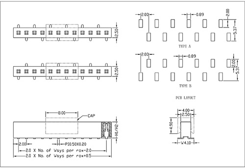 2.0 mm Female Header Single Row SMT Type H2.0 OR H4.0 OR 4.6 FHDM03-XXSXXXX