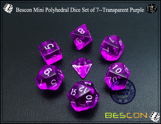 Bescon Mini Polyhedral Dice Set of 7--Transparent Purple-3