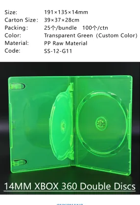 SUNSHING XBOX Green Video Game Box Pkastic Double discs XBOX 360 Game Case With 1 traY