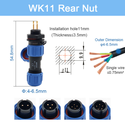 Conector de tuerca trasera impermeable con rostro de wk11