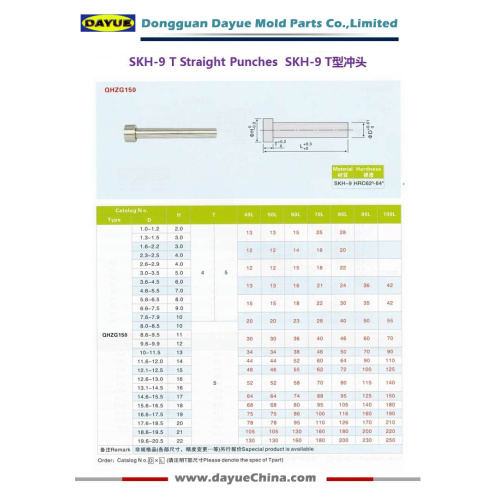 Pièces de moule standard JIS poinçon rond droit SKH-9