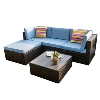 Wicker Rattan 6-Person Seating Group with Cushions