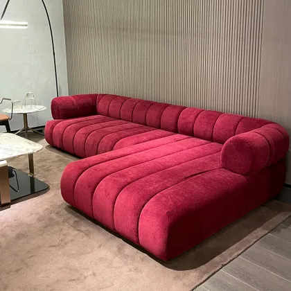 French Rochburg Minimalist Sofa with Italian Design Elements, Featuring Piano Keys Pattern and Lamb Velvet by Roche Bobois