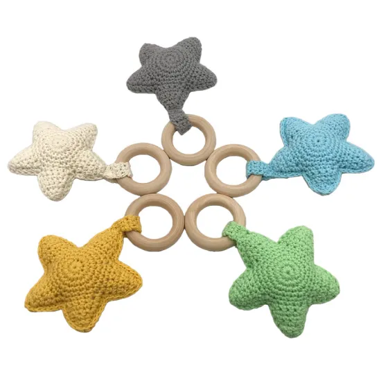 Baby Rattle Baby Bed Hanging Rattles Toys DIY Christmas Star 1PC Weaving Crochet Wood Cotton Wooden Ring