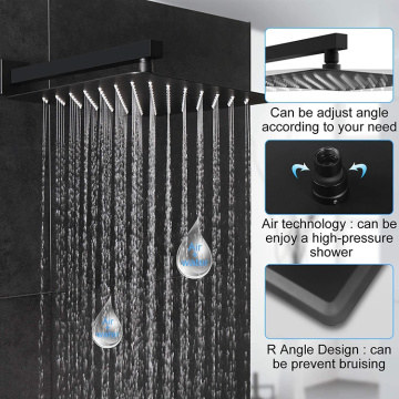 Black Thermostatic Rain Shower Head Faucet Set