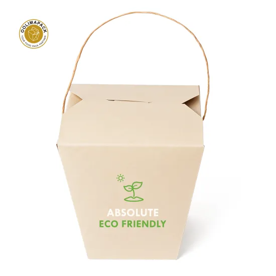 OOLIMA Eco-Friendly Bamboo Paper Noodle Boxes with Paper Handles - Sustainable Take-Out Food Containers