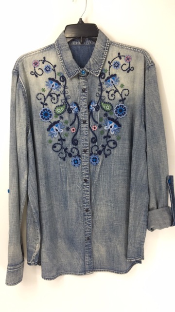 Ladies' Long Sleeve Embroidery Denim Shirt