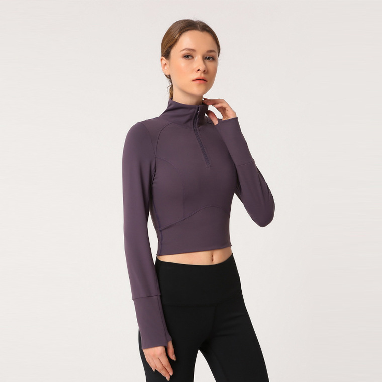 long sleeve yoga crop top hoodie  (4)