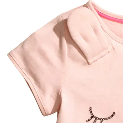 High Quality Children Short Sleeve Lovely Cat Pink Pattern Summer Girl T-shirt