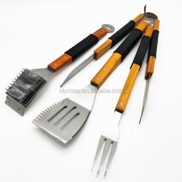 BBQ Tools Turner Fork Tongs Brushes 4pcs Stainless Steel Barbecue Utensil Set