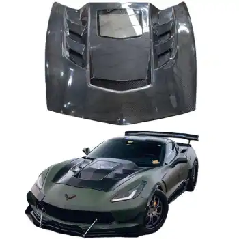Carbon Fiber Transparent Glass Cover Hood for Chevrolet Corvette C7 2014-2019