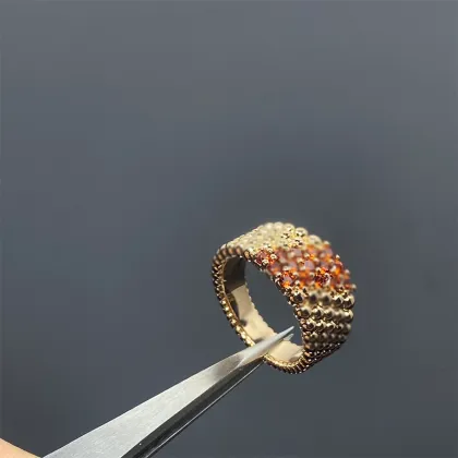 Stylish Women's Gold Plated 18k Inlaid Red Diamond Stainless Steel Clover Ring