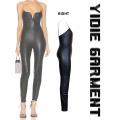 Shiny Adjustable Loop Strap Faux Leather Slim Jumpsuits