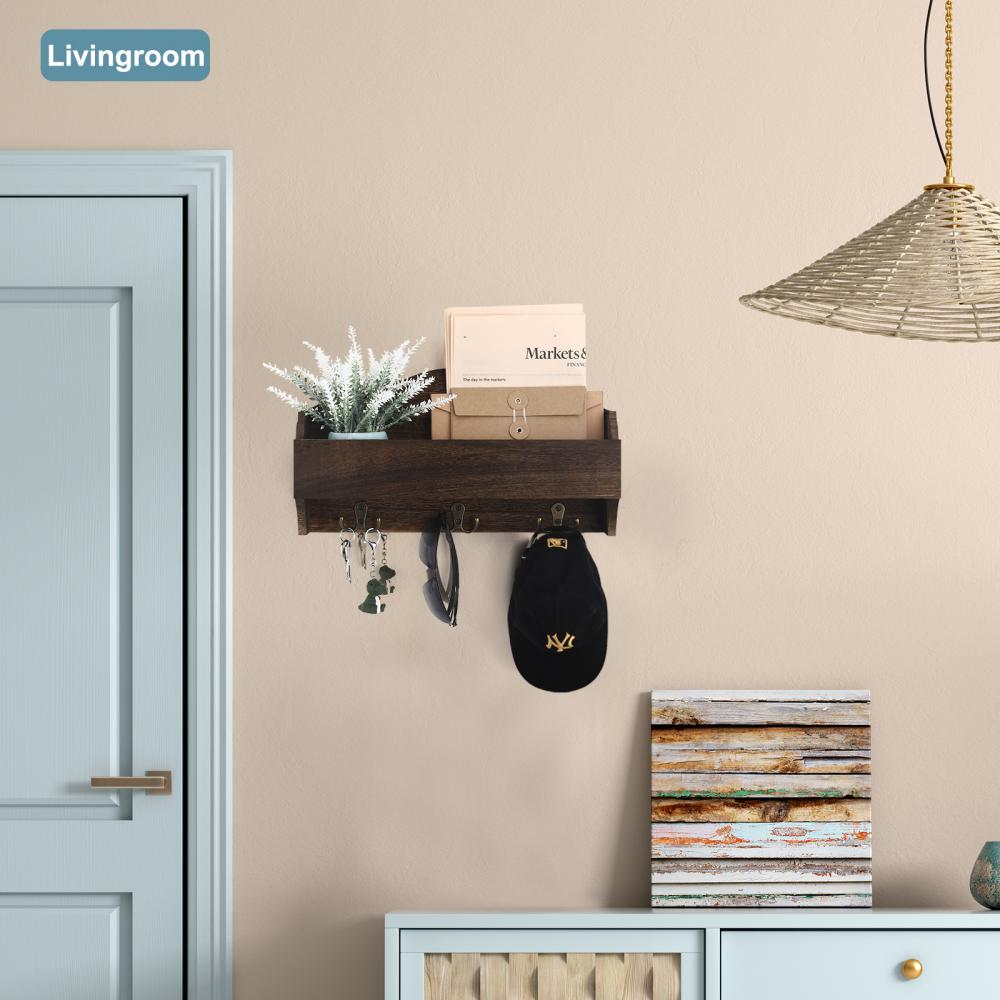 Wooden Hanging Mail And Key Holder