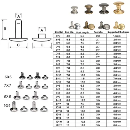 Custom Supply Garment 4 Color Brass Rivets 5mm-12mm
