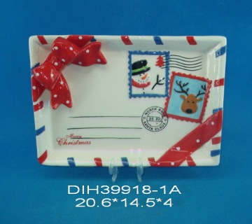 Hand-Painted Ceramic Square Plate with Stamp Design