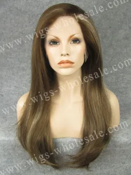 Brown mixed color straight lace front silk top synthetic wig halloween wigs 24inch