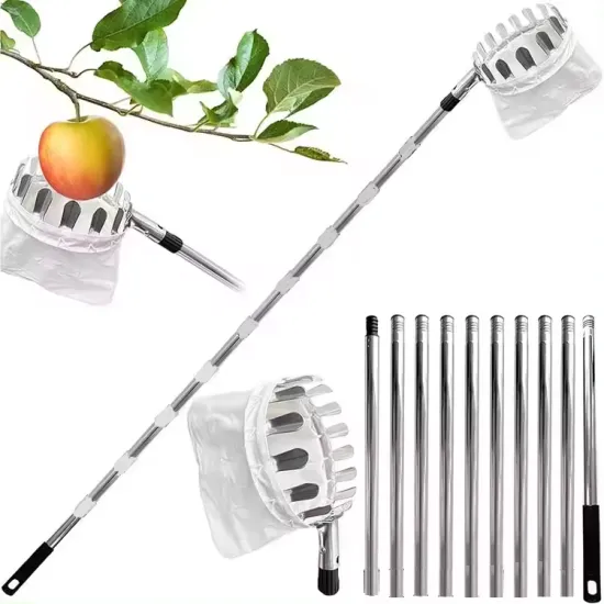 Telescopic Fruit Picker with Stainless Steel Grabber and Fabric Bag