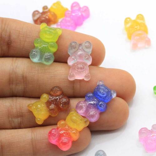 Decorative 100pcs/bag Gradient Color Cute Mini Bear Shaped Beads For DIY craft Decor Charms Room Desktop furnishing articles