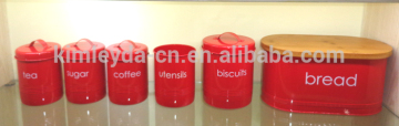 PCS 5 square red bread bin biscuit tea coffee sugar canister set