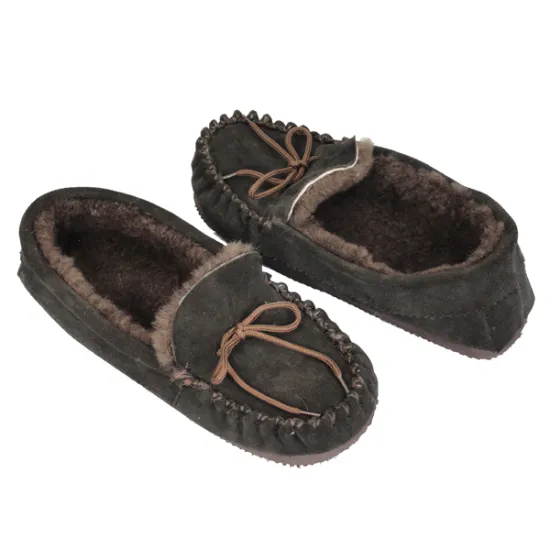 mens sheepskin moccasin genuine shearling black slippers