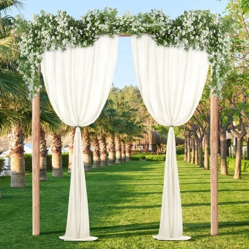 Modern Simple White Polyester Silky Swag Long Chiffon Wedding Backdrop Curtain