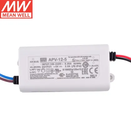 Meanwell APV Series Plastic Case IP42 Constant Voltage LED Drivers - APV-12-5, APV-12-12, APV-12-15, APV-12-24, LPC, LPV