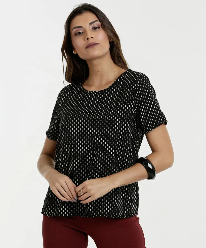 Damen T-Shirt mit Rundhalsausschnitt und Blumendruck Chiffontops