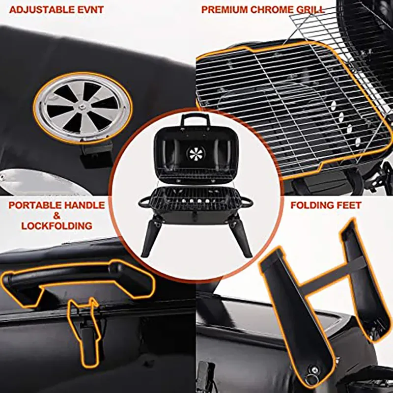 18 Inch Stainless Steel Suitcase-Style Smoker Portable Folding Table Top Grill