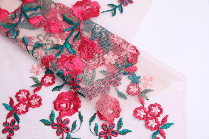 Nylon Tulle Multicolor Embroidery Fabric