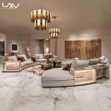 Italy Design Villa Large Luxury Semi Round Leather Sectional Sofa Set