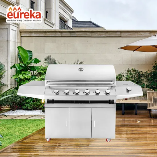 Factory Price easily cleaned 6 Burners metal propane butane BBQ gas grill indoor barbeque grill with side burner