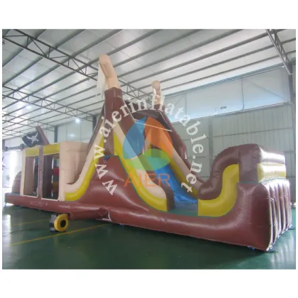 2016 pirateship themed Inflatable obstacle courses with slides / Cheap obstacle course playground for kids