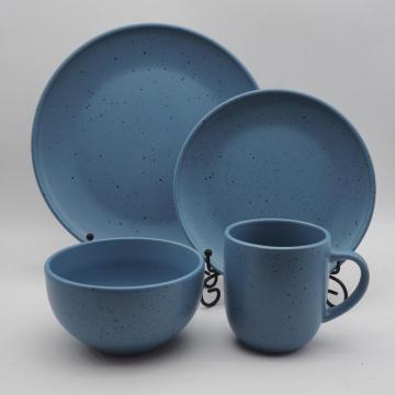 Europese steengoedgoedersets, moderne minimalistische stijl blauwe servies sets, steengoed servies sets kleur geglazuurd