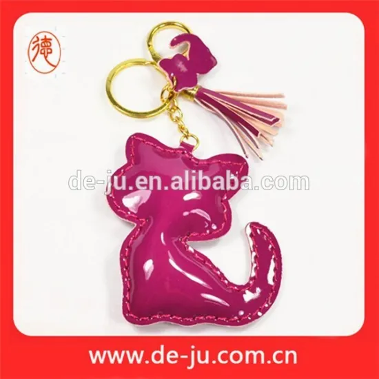 Bright Burgundy Leather Golden Ring Key Chain For Hotel