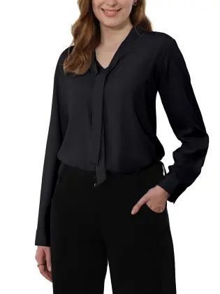 Women's Bow Tie Neck Chiffon Blouses Dressy Work Shirt Long Sleeve Casual Office Wear