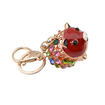 Cut pig red enameled colorful rhinestone enamel keychain, OEM/ODM/small orders are accepted