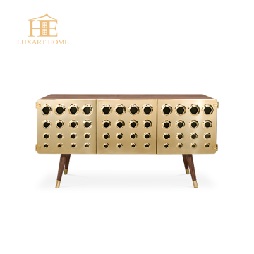 High-End Luxury Villa Royal Home High Gloss Walnut Wood Four-Door Sideboard with Stainless Steel