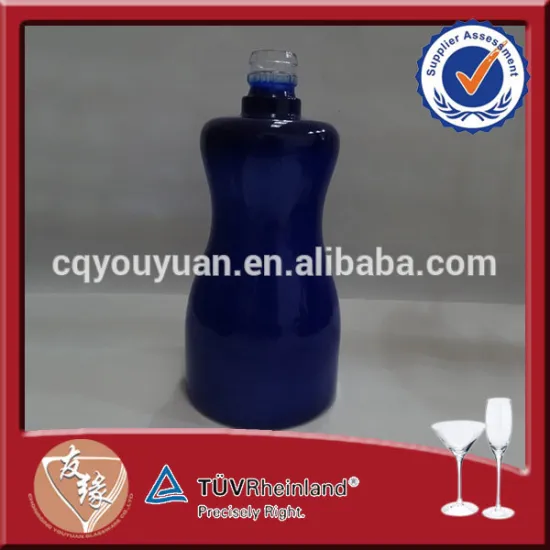 empty 500ml unique blue odd-shaped glass wine bottle